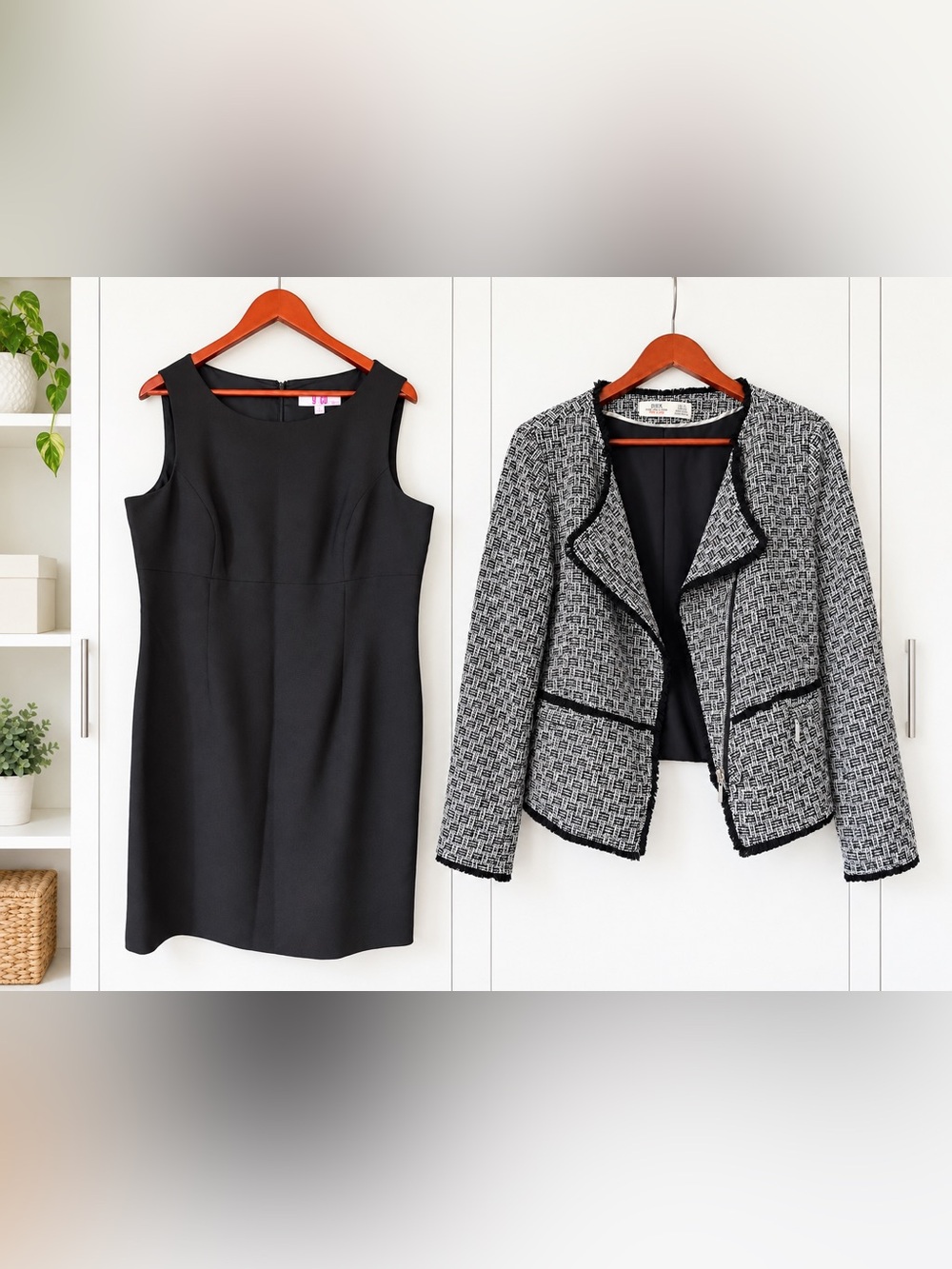 Classic Black Dress + DEX Textured Blazer 2-Piece Outfit